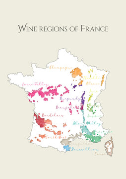 Wine Map Of France. France Wine Regions, Wine Regions In France. Champagne, Loire, Burgundy, Beaujolais, Bordelais, Languedoc, Roussillion, Corse, Rhone, Provence, Savoie, Bugey, Jura, Alsace, Moselle