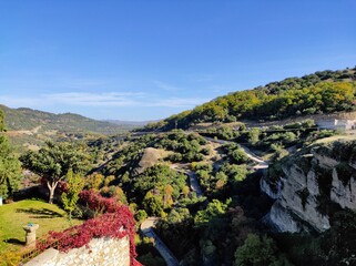 landscape with trees in Meteora, Greece.