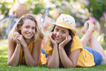 two best friends on the green grass