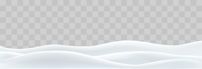 Snowdrifts isolated on png background. Snow landscape decoration, frozen hills. Empty snowbanks field. Christmas vector illustration. Transparent background.