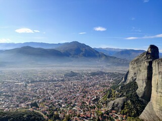 view from the top in Meteora, Greece.