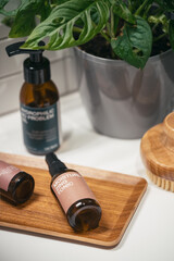 skin care products on shelf indoors