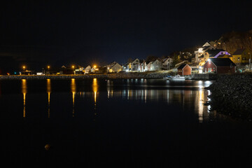 Light and colors in Brønnøysund harbor area, Nordland county, Norway, Europe	
