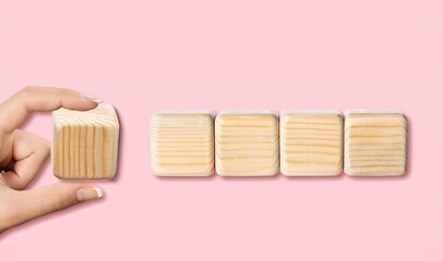 Set of wooden cubes or blocks on background