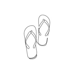 Flip flops. One line drawing style. Slippers for beach. Vacation concept. Hand drawn vector illustration.