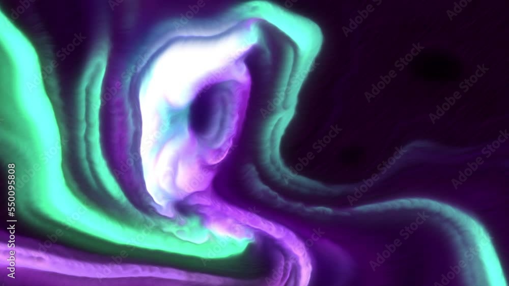 Poster psychedelic curved lines with colorful energy pulses. motion. colorful curved lines with moving puls