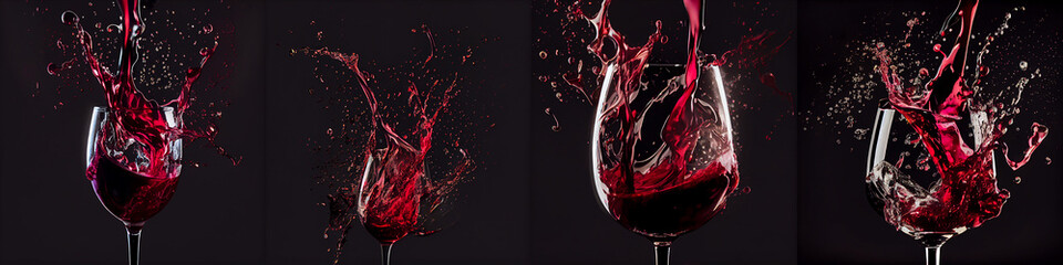 Splasehs of red wine into the glass against white background. Pour alcohol, winery concept.