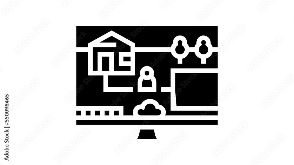 Poster simulation video game line icon animation