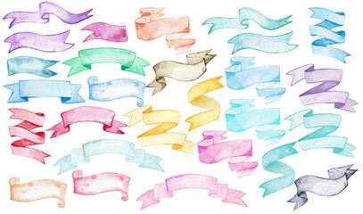 Collection of vintage watercolor pastel banners, 300 dpi PNG , graphic resources for logos, invitations, menus, posters 