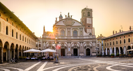 historic buildings at the old town of Vigevano in italy