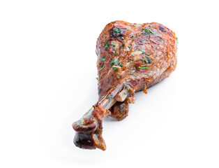 Roasted turkey leg isolated on white
