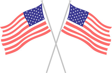 Pair of national American flags semi flat color raster object. Full sized item on white. USA democracy and liberty simple cartoon style illustration for web graphic design and animation