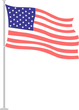 National flag of America on pole semi flat color raster object. Full sized item on white. Democracy and freedom simple cartoon style illustration for web graphic design and animation