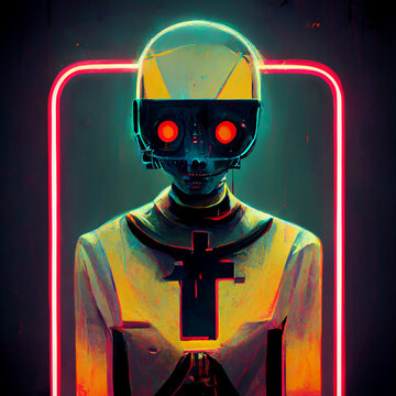 Futuristic robot in clothing, ai generated image