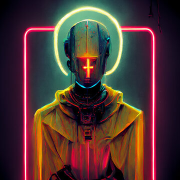 Futuristic robot in clothing, ai generated image