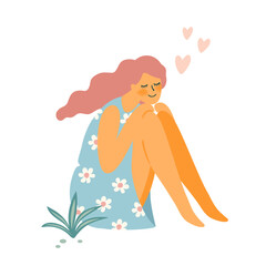 Isolated romantic illustration with woman. Love, love story, relationship. Vector design concept for Valentines Day and other.