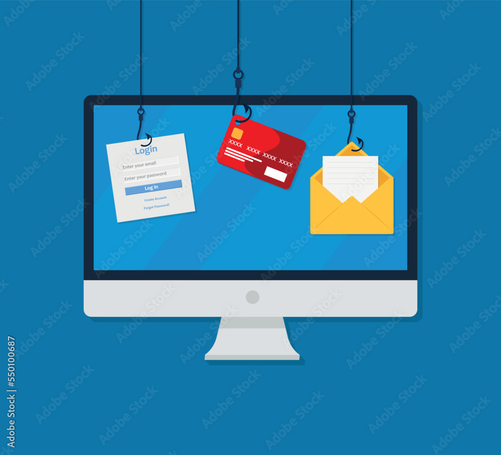 Aufkleber internet phishing, account hacking attempt during online payment - hacker activity, data theft, hack