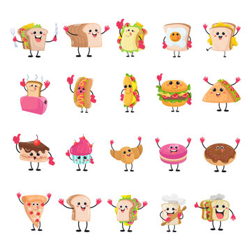 A collection of cute cartoon food images suitable for birthday cards, invitations and children's clothing designs