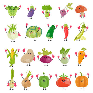 A collection of cute cartoon vegetable images suitable for birthday cards, invitations and children's clothing designs