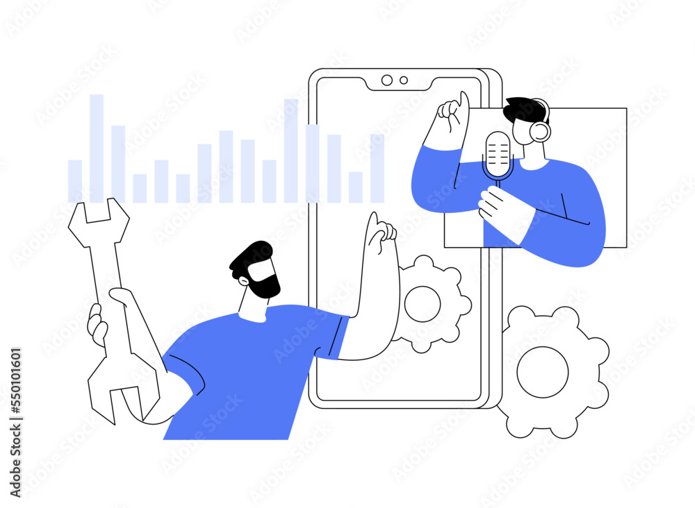 Poster smart speaker apps development abstract concept vector illustration.