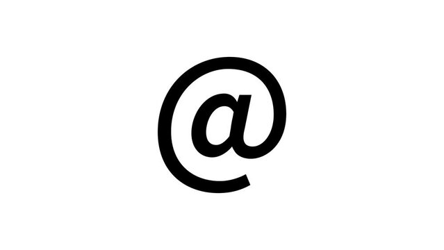 email, at sign icon, at-symbol, arroba, e-mail communication concept. 2d, micro animation, cartoon, illustration, sketch, clip art, vector. Web page sign in black and white. Alpha channel.
