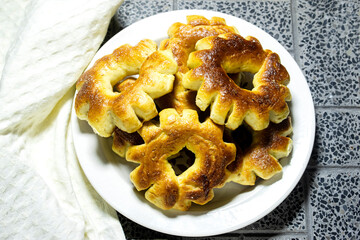 homemade algerian cookies ring named " kaak  in arabic " for holidays like eid or ramadan