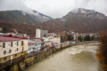 Borjomi town and Kura river in Georgia  © Anatoly