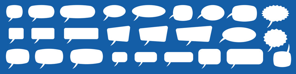 Set of speech bubbles. Blank empty vector white speech bubbles. Cartoon balloon word design. Speak bubble text, chatting box, message box.