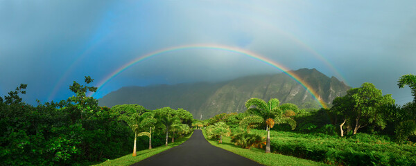Rainbow over Hoomaluhia Botanical Garden, Kaneohe, Hawaii Islands, USA