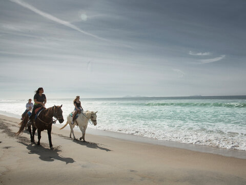 Women Riding Horses On Beach