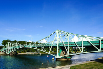 Historical rotatable riveted steel construction car bridge, landmark in Liepaja, Latvia