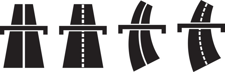Highway icon set. Intersection of the road and the bridge illustration symbol. Sign motorway vector flat.