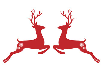 Red Christmas deer, reindeer with ornaments, design for Christmas cards, illustration over a transparent background, PNG image - 550105871
