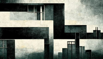 Abstract Bauhaus style background. Trendy aesthetic Bauhaus architecture design. Digital art. - obrazy, fototapety, plakaty