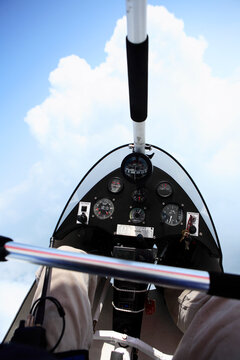 In-cockpit view of a man flying his Airborne Classic ultralight trike through the clouds above the Sequatchie Valley near Jasper