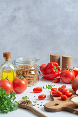 Culinary background with ingredients for making pasta.