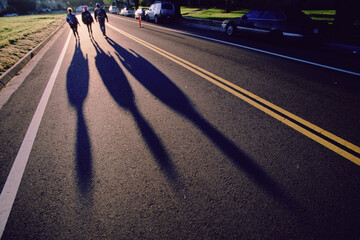 Freinds take a daily morning walk on the streets of Loma Linda, California to stay in shape.