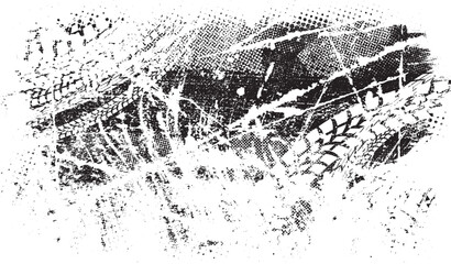 Vector Print Textured Tire Track banner. Design Element . Car tread silhouette . Mud splash grunge texture. Drift show © miloje