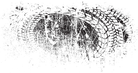 Vector Print Textured Tire Track banner. Design Element . Car tread silhouette . Mud splash grunge texture. Drift show © miloje