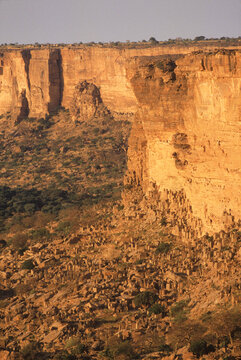 The Bandiagara Cliffs loom above the village of Ireli, Mali