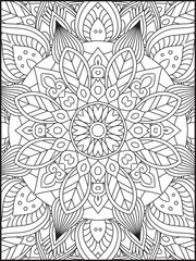 Flower Mandala Coloring Book For Adult. Mandala Coloring Pages. Black and white linear drawing. coloring page for children and adults. Coloring Book Page for Adult.