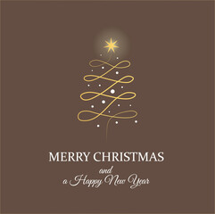Christmas card with Christmas tree and shining star at the top