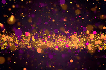 christmas background, party background, de-focused confettis, purple gold black confettis, glitter, invitation, celebration, generative AI