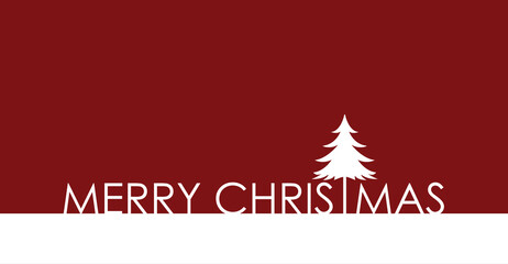 Merry Christmas elegant clean lettering, red template with white letters as snow skyline with christmas tree