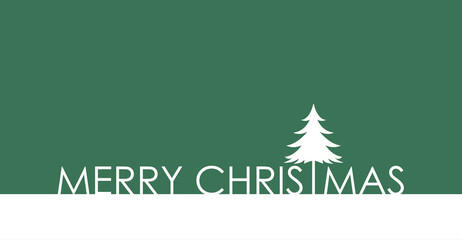 Fototapeta na wymiar Merry Christmas Lettering in snow with Christmas Tree, clean design for background or banners, cards, social media
