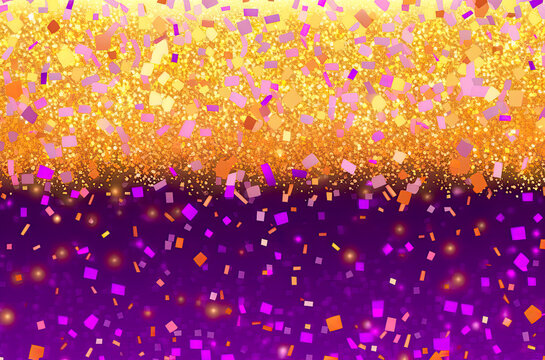 christmas background, party background, de-focused confettis, purple gold black confettis, glitter, illustration, rendered, invitation, celebration