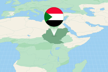 Map illustration of Sudan with the flag. Cartographic illustration of Sudan and neighboring countries.