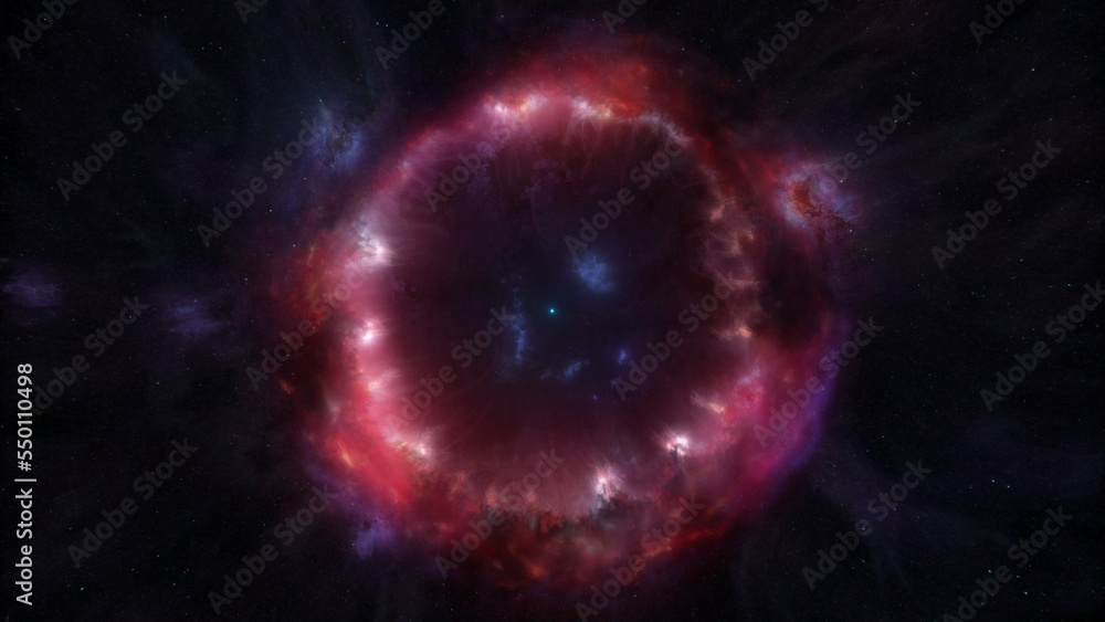 Wall mural artistic impression of a white dwarf star in a circular red cloud nebula. concept science and fictio
