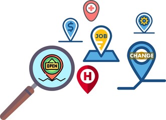 pointer with magnifying glass for job search or job open or job change or vector illustration image 