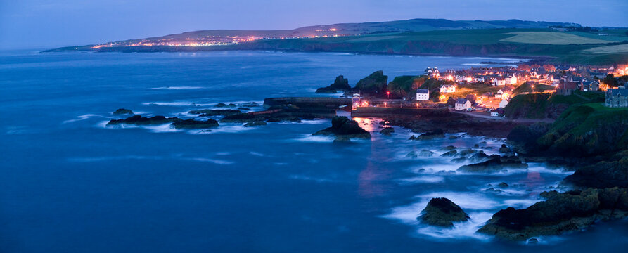 Panorama of the town of St. Abbs and harbor in Scotland, United Kingdom.